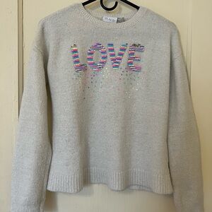 Place Cream Crewneck Sweater with Multicolor Sequin LOVE